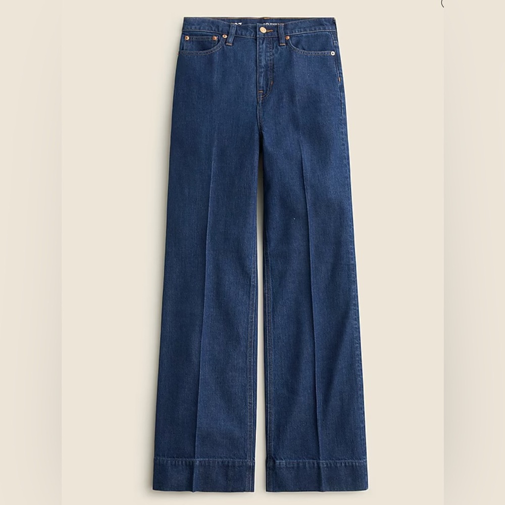 NWT J. Crew JCrew high rise denim trouser wide leg flare jeans Fiorellas wash.